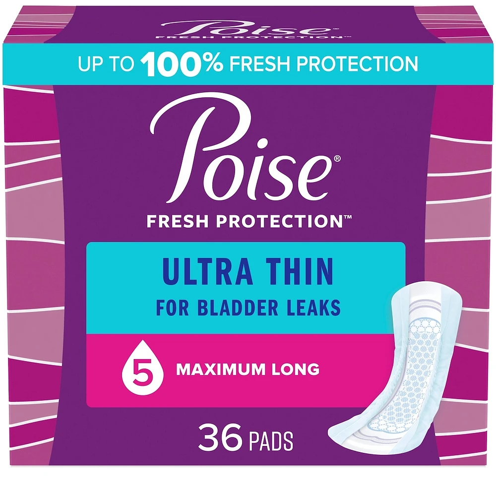 Poise Ultra Thin Postpartum Incontinence Pads, Moderate Absorbency, Regular Length, 36 Count