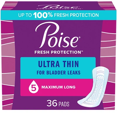 Poise Ultra Thin Postpartum Incontinence Pads, Moderate Absorbency, Regular Length, 36 Count