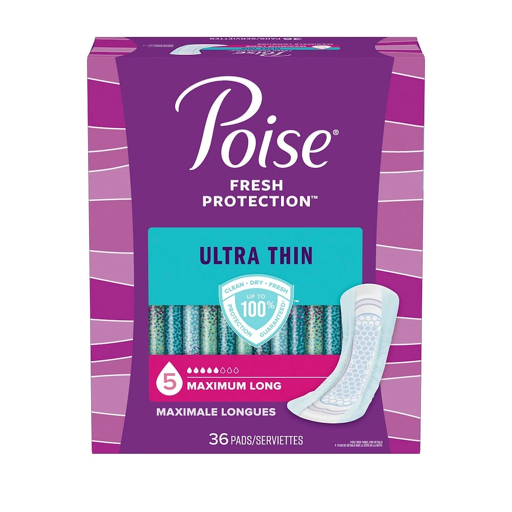 Poise Ultra Thin Postpartum Incontinence Pads, Moderate Absorbency, Regular Length, 36 Count