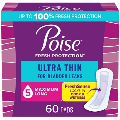 Poise Ultra Thin Postpartum Incontinence Pads with Wings, Light Absorbency, Regular Length, 60 Count