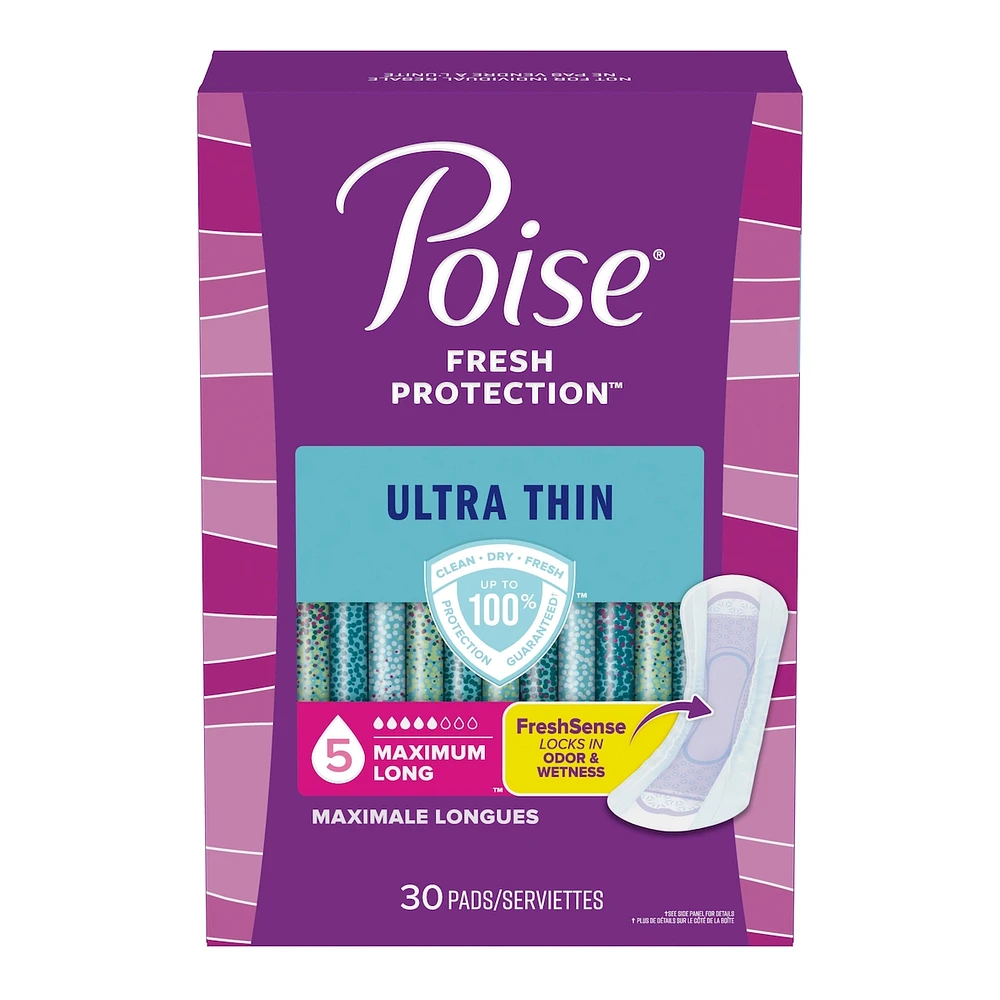 Poise Ultra Thin Postpartum Incontinence Pads with Wings, Light Absorbency, Regular Length, 60 Count