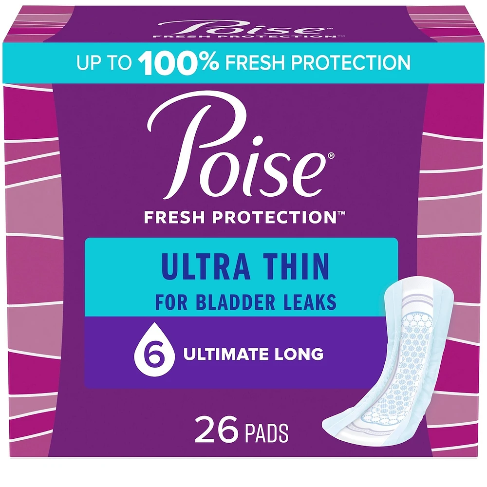 Poise Ultra Thin Postpartum Incontinence Pads, Maximum Absorbency, Long Length, 26 Count