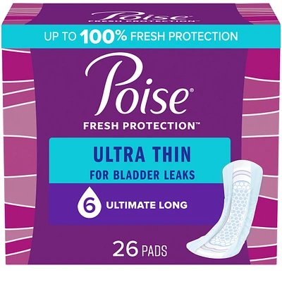 Poise Ultra Thin Postpartum Incontinence Pads, Maximum Absorbency, Long Length, 26 Count