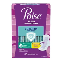 Poise Ultra Thin Postpartum Incontinence Pads with Wings, Light Absorbency, Regular Length, 66 Count
