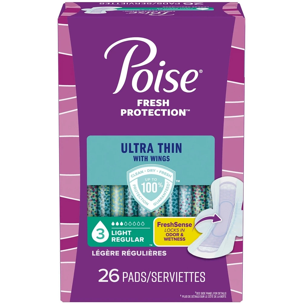 Ultra Thin Postpartum Incontinence Pads with Wings, Light Absorbency, Regular Length