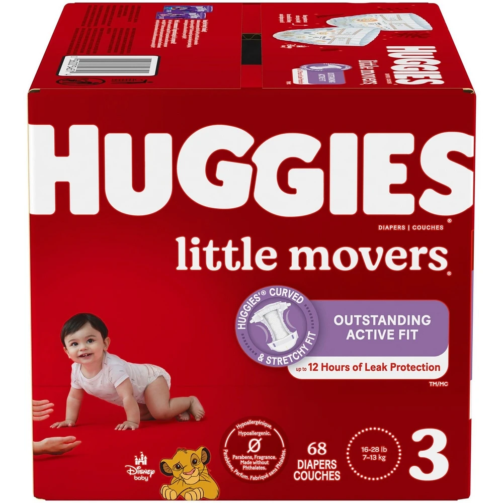 Huggies Little Movers Baby Diapers, Size 3, 68 Count