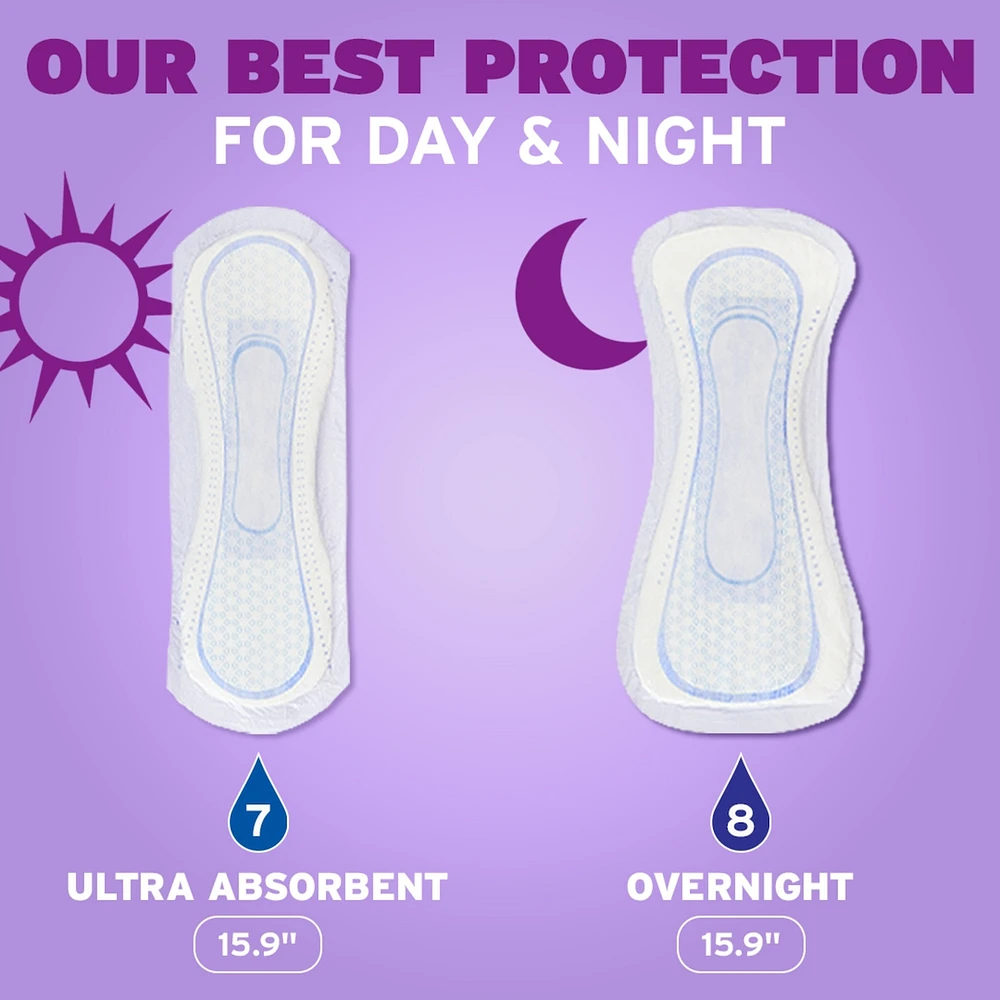 Incontinence Pads & Postpartum Overnight Incontinence Pads, 8 Drop Extra Coverage, 36 Count