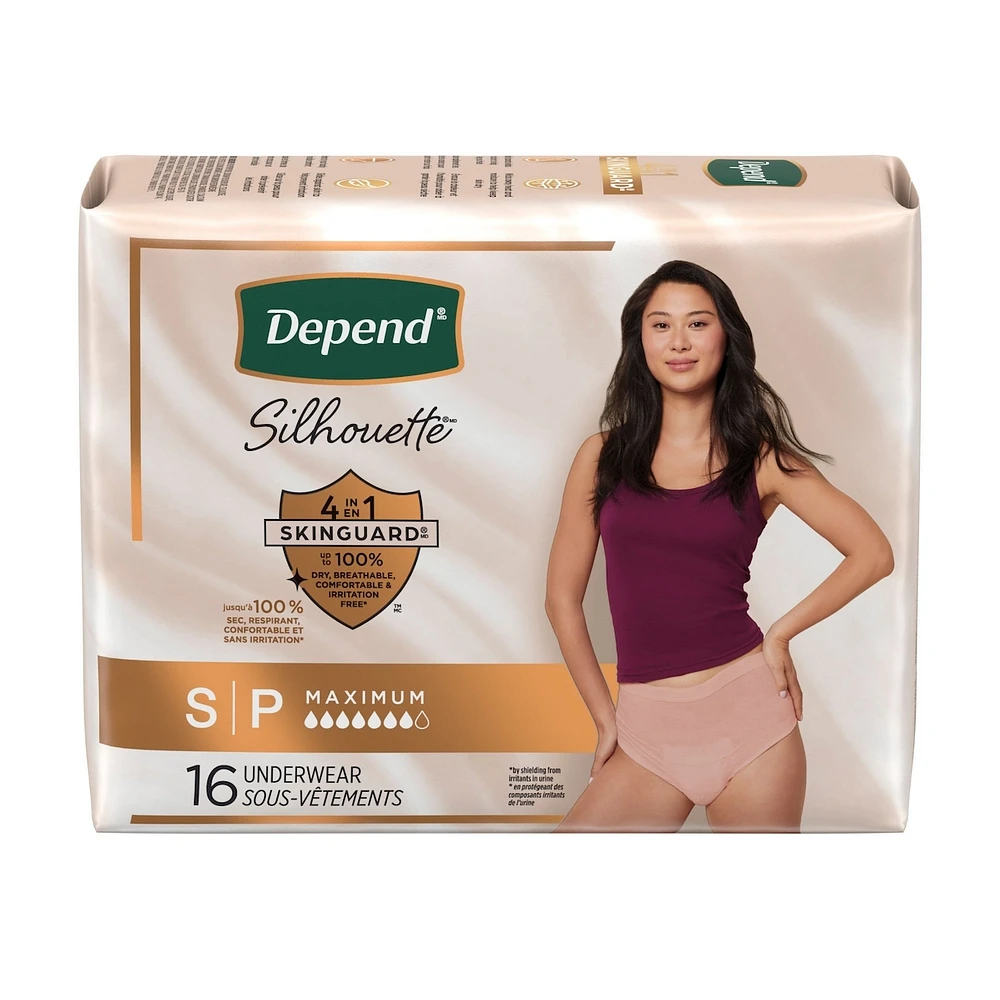 Depend Silhouette Adult Incontinence and Postpartum Underwear for Women, Small, Maximum Absorbency, Black, Pink and Berry