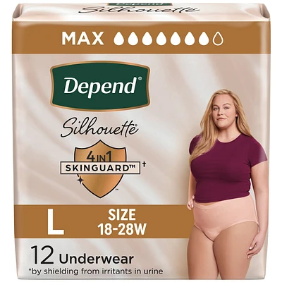 Depend Silhouette Adult Incontinence and Postpartum Underwear for Women, Large, Maximum Absorbency, Pink