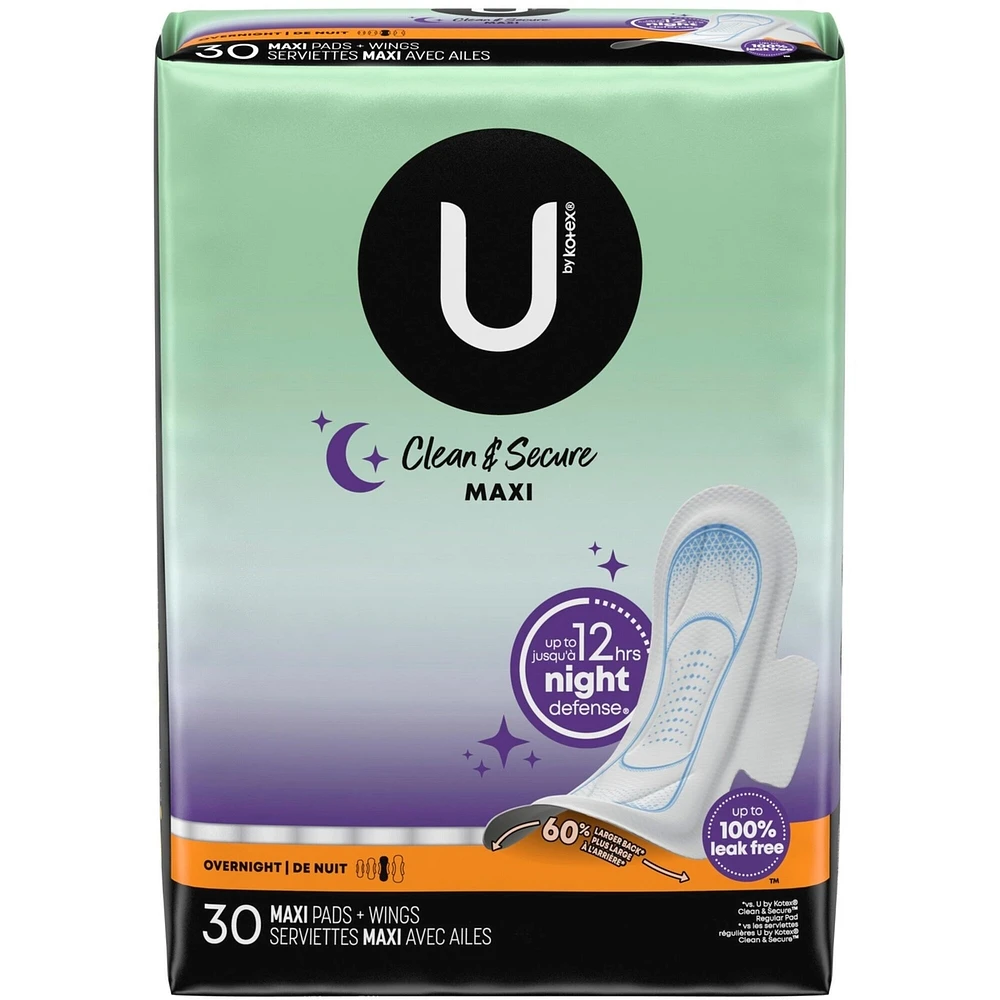 Serviettes maxi de nuit U by Kotex Clean & Secure avec ailes