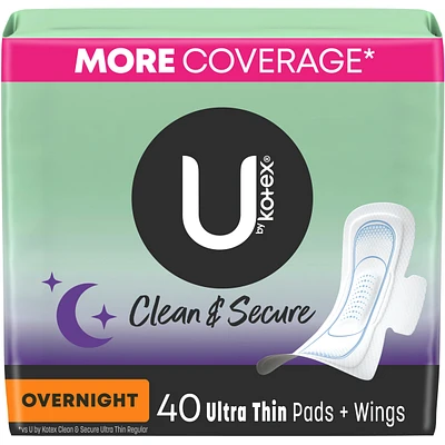 Serviettes ultraminces de nuit U by Kotex Clean & Secure avec ailes