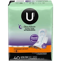 Serviettes ultraminces de nuit U by Kotex Clean & Secure avec ailes