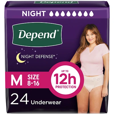 Night Defense Adult Incontinence Underwear for Women, Disposable, Overnight, Medium, Blush (Packaging May Vary)