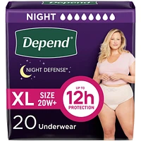 Sous-vêtements d’incontinence pour adultes Depend Night Defense pour femmes, jetables, de nuit, très grand, roses