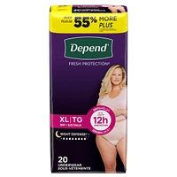 Sous-vêtements d’incontinence pour adultes Depend Night Defense pour femmes, jetables, de nuit, très grand, roses