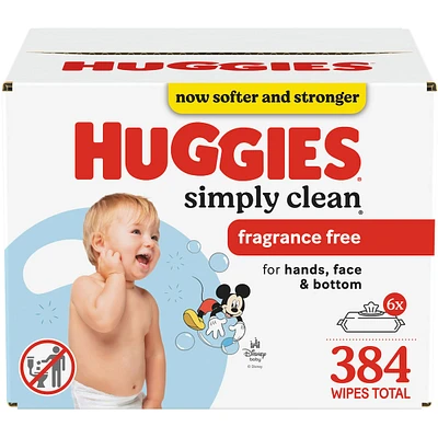 Huggies Simply Clean Unscented Baby Wipes, 6 Flip-Top Packs