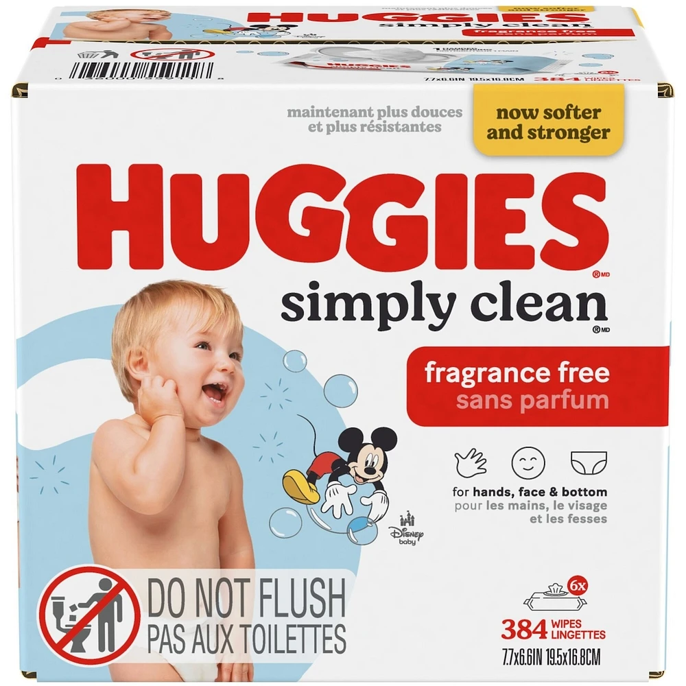 Huggies Simply Clean Unscented Baby Wipes, 6 Flip-Top Packs