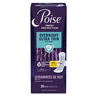 Overnight Ultra Thin Incontinence & Postpartum Pads with Wings for Bladder Leaks, 8 Drop Extra Absorbent, Long Length, 20 Count