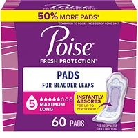 Incontinence Pads & Postpartum Pads, 5 Drop Maximum Absorbency, Long Length, 60 Count