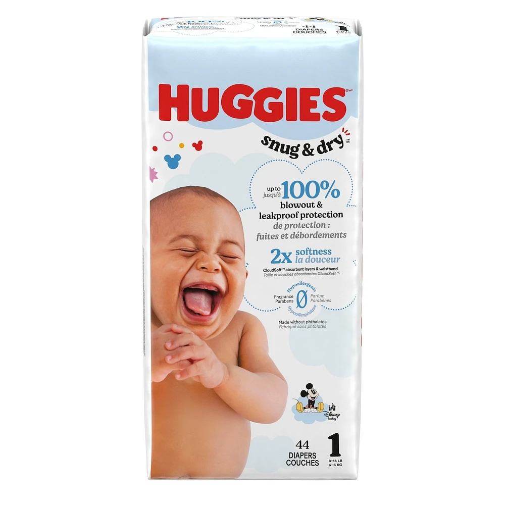 Snug & Dry Baby Diapers, 1 (8-14 lbs), 44 Ct