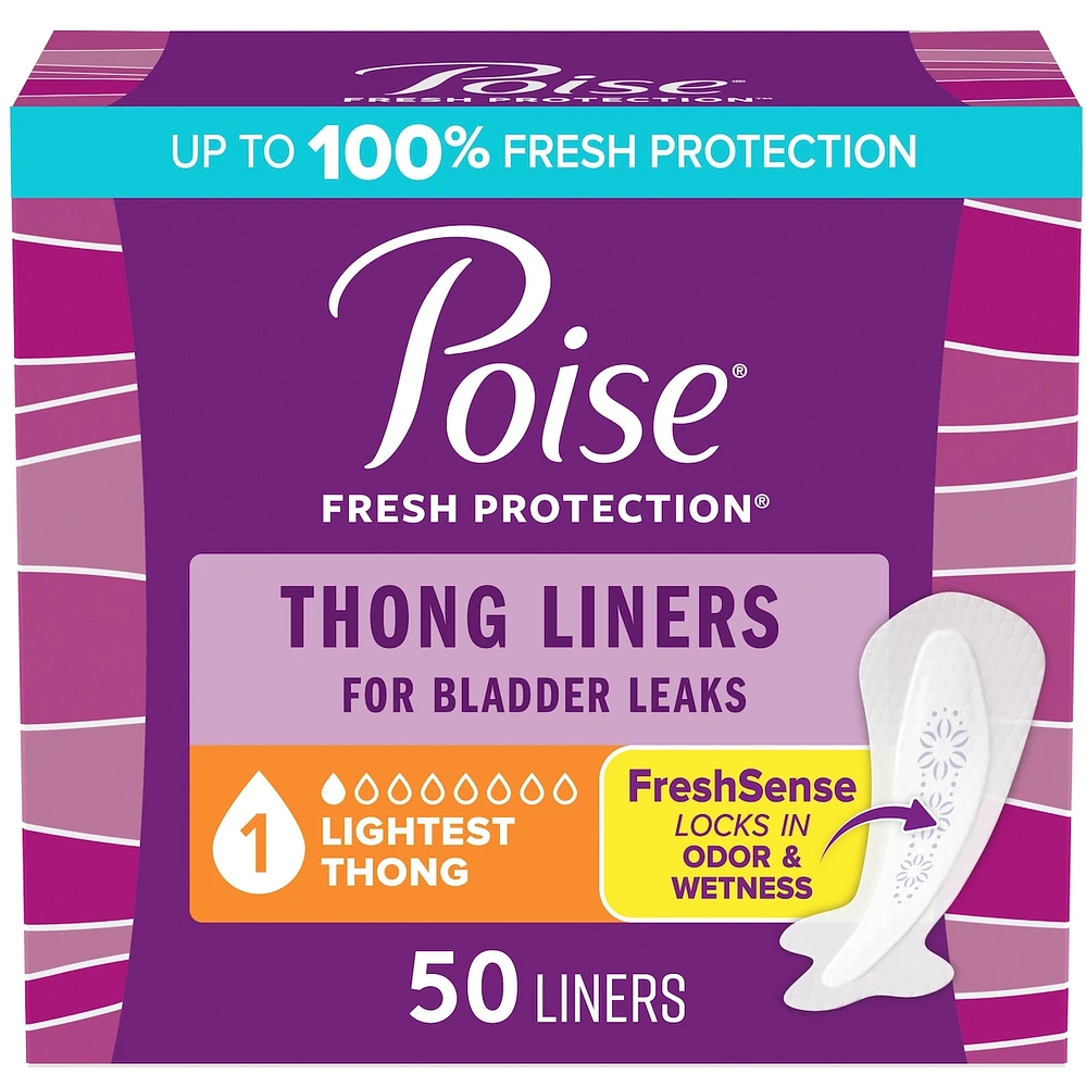 Daily Thong Liners, Incontinence Panty Liners, 1 Drop Lightest Absorbency, 50 Count of Pantiliners