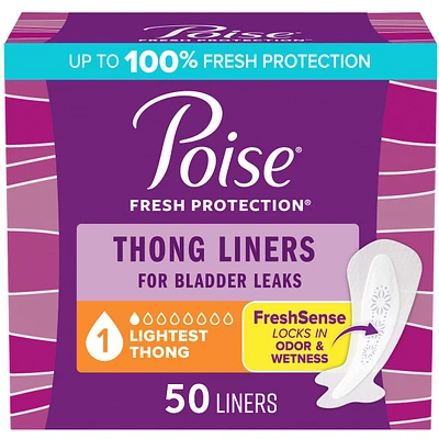 Daily Thong Liners, Incontinence Panty Liners, 1 Drop Lightest Absorbency, 50 Count of Pantiliners