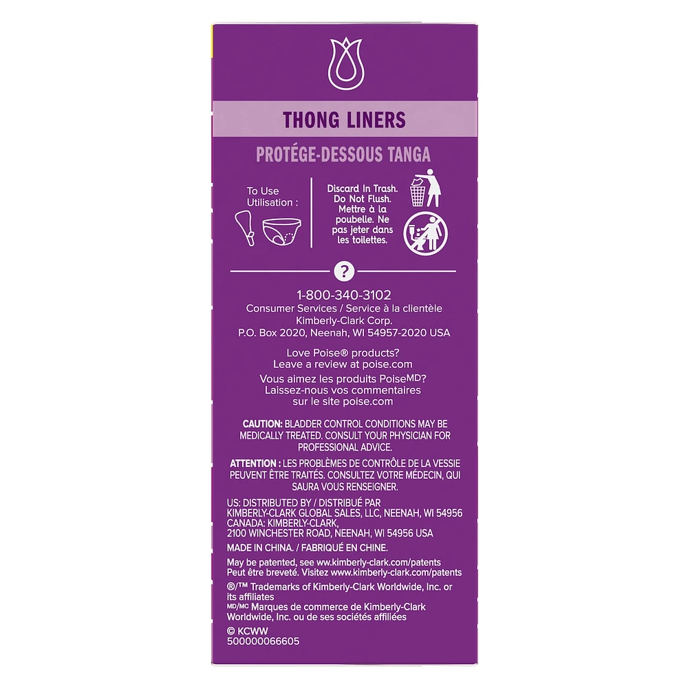 Daily Thong Liners, Incontinence Panty Liners, 1 Drop Lightest Absorbency, 50 Count of Pantiliners