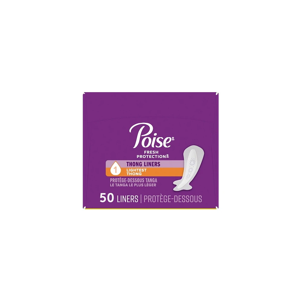 Daily Thong Liners, Incontinence Panty Liners, 1 Drop Lightest Absorbency, 50 Count of Pantiliners