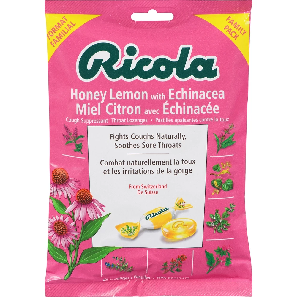 Honey Lemon with Echinacea Family Bag Cough Suppressant Throat Lozenges