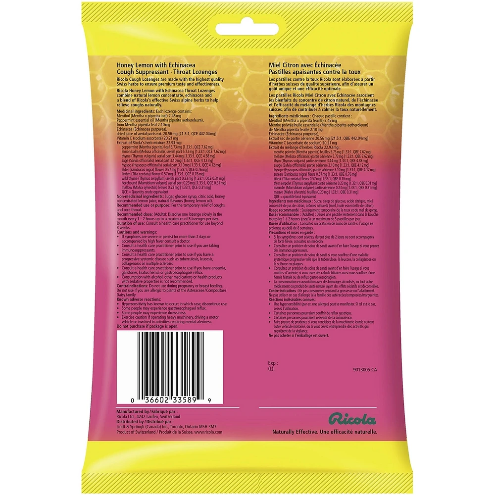 Honey Lemon with Echinacea Family Bag Cough Suppressant Throat Lozenges
