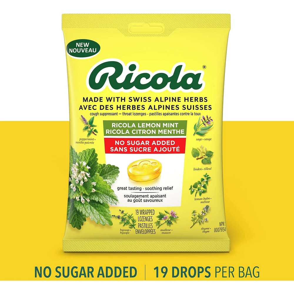Ricola Lemon Mint No Sugar Added Throat Drops