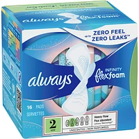 Serviettes Infinity FlexFoam pour femmes, taille 2, flux abondant, avec ailes, 16 unités