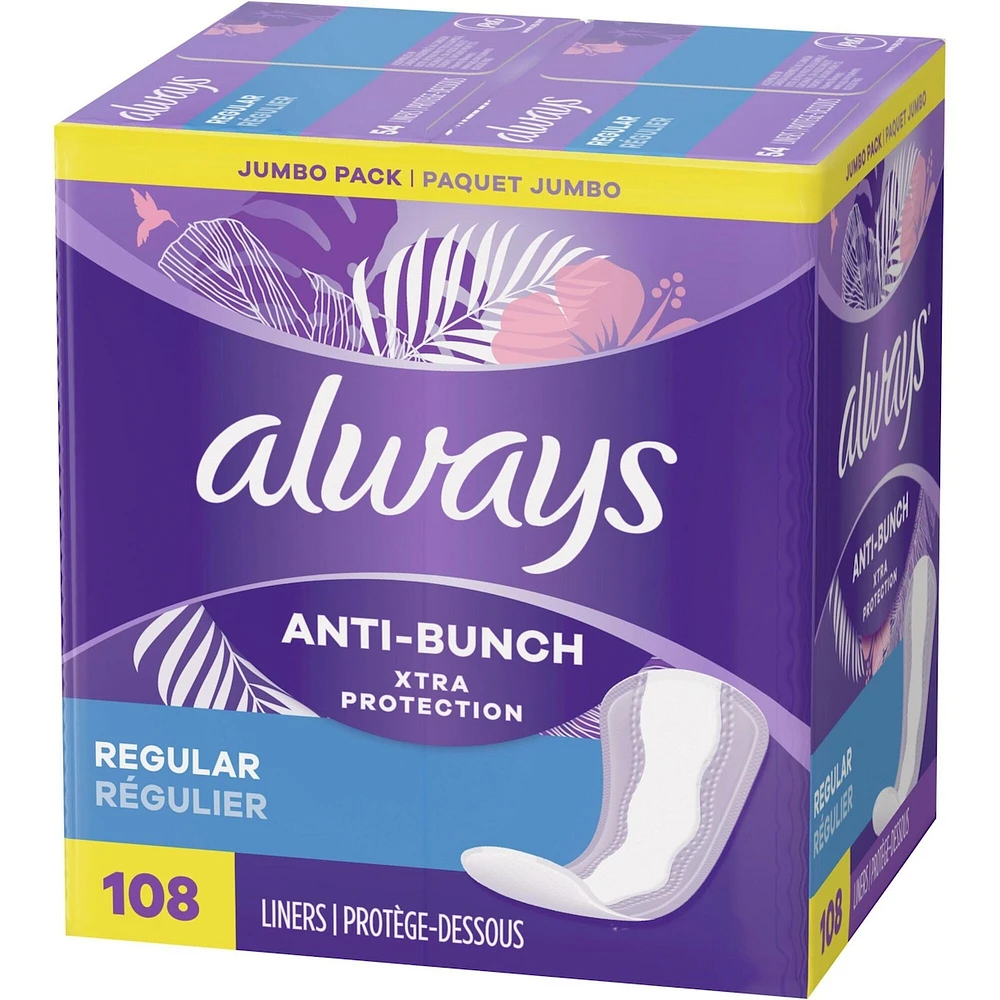 Always Anti-Bunch Xtra Protection Daily Liners Regular Unscented, Anti Bunch Helps You Feel Comfortable, 108 Count