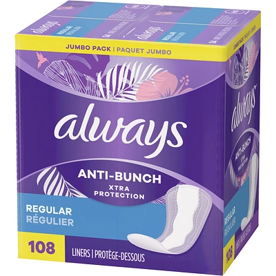 Always Anti-Bunch Xtra Protection Daily Liners Regular Unscented, Anti Bunch Helps You Feel Comfortable, 108 Count
