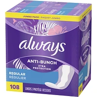 Always Anti-Bunch Xtra Protection Daily Liners Regular Unscented, Anti Bunch Helps You Feel Comfortable, 108 Count
