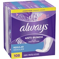 Always Anti-Bunch Xtra Protection Daily Liners Regular Unscented, Anti Bunch Helps You Feel Comfortable, 108 Count