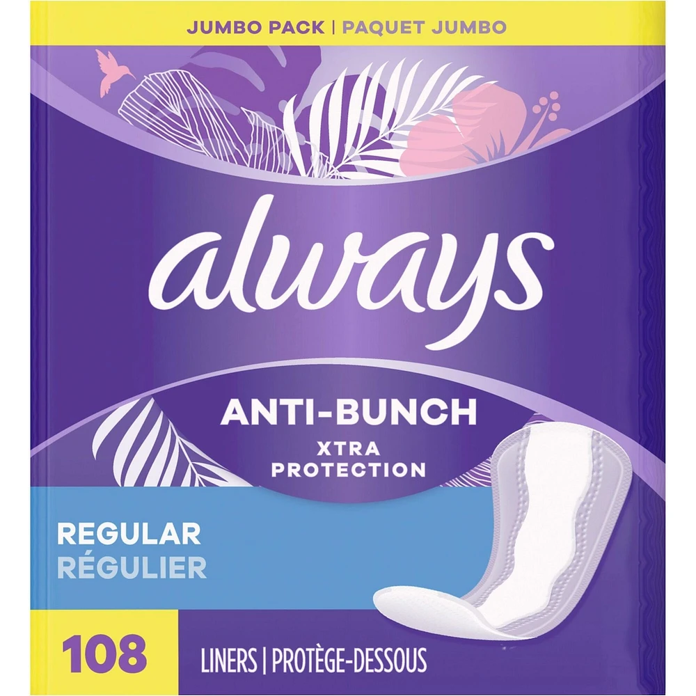 Always Anti-Bunch Xtra Protection Daily Liners Regular Unscented, Anti Bunch Helps You Feel Comfortable, 108 Count
