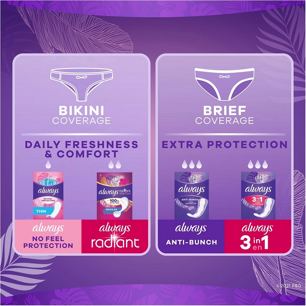 Always Anti-Bunch Xtra Protection Daily Liners Regular Unscented, Anti Bunch Helps You Feel Comfortable, 108 Count