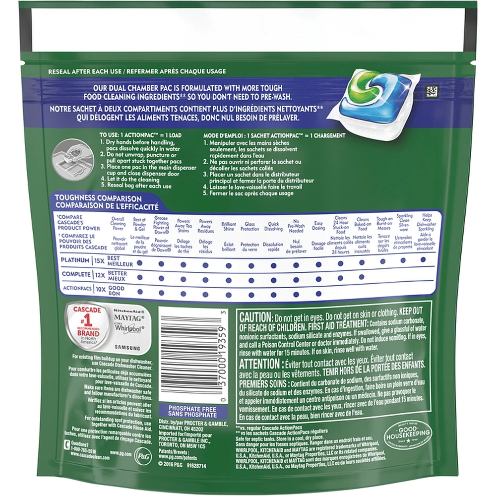 Complete ActionPacs, Dishwasher Detergent, Fresh Scent, 20 count