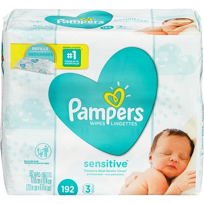 Pampers Baby Wipes Sensitive Perfume Free 3X Refill Packs (Tub Not Included) 192 Count