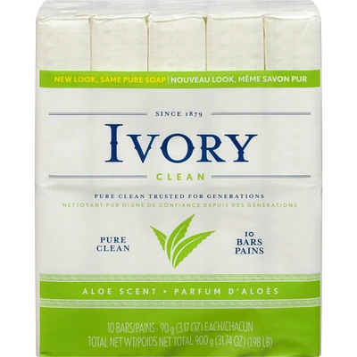Ivory Bar Soap Aloe Scent 90 g, 10 count