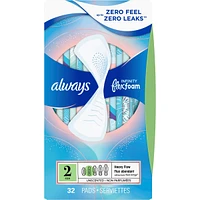 Serviettes Always Infinity FlexFoam sans ailes, taille 2, flux abondant, zéro fuites et zéro sensation, np, 32 u