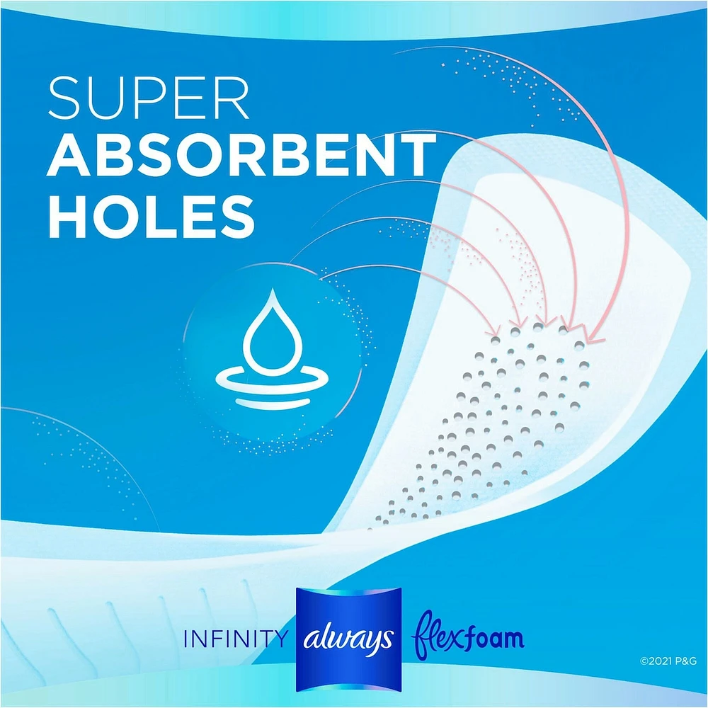 Serviettes Always Infinity FlexFoam sans ailes, taille 2, flux abondant, zéro fuites et zéro sensation, np, 32 u