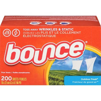 Dryer Sheets, 200 Sheets, Outdoor Fresh Scent Fabric Softener Sheets, Reduces Static, Softens and Fights Wrinkles
