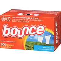 Dryer Sheets, 200 Sheets, Outdoor Fresh Scent Fabric Softener Sheets, Reduces Static, Softens and Fights Wrinkles