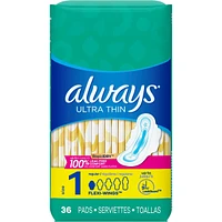 Always Ultra Thin Pads Size 1 Regular Absorbency Unscented with Wings