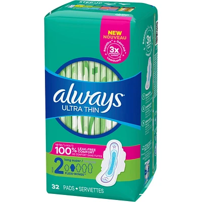 Always Ultra Thin Pads Size 2 Long Absorbency Unscented with Wings