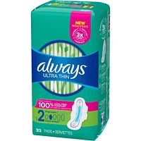 Always Ultra Thin Pads Size 2 Long Absorbency Unscented with Wings