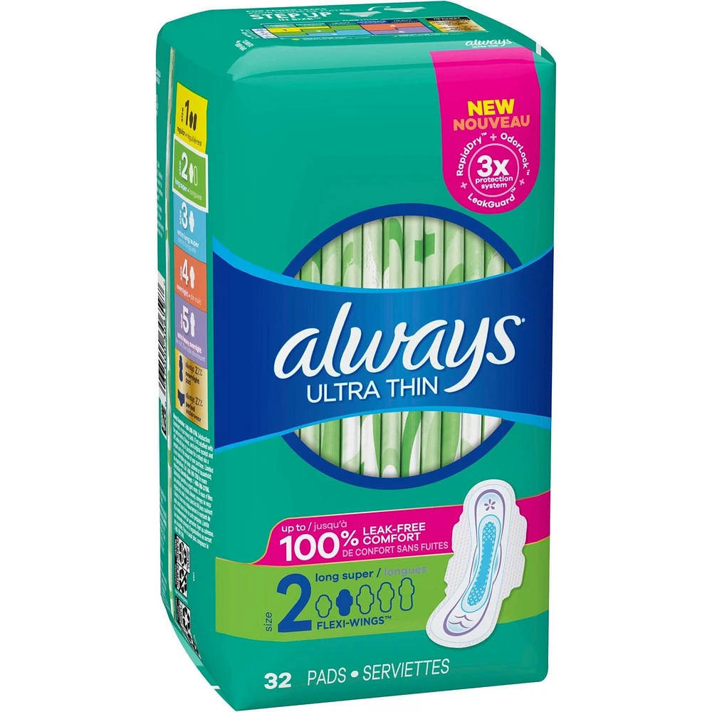 Always Ultra Thin Pads Size 2 Long Absorbency Unscented with Wings
