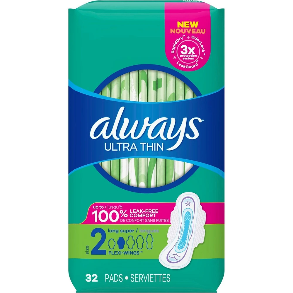 Always Ultra Thin Pads Size 2 Long Absorbency Unscented with Wings